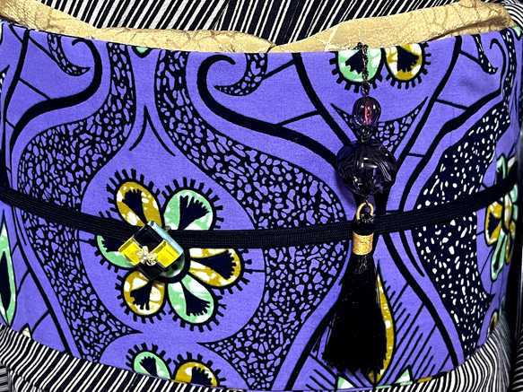 『送料無料キャンペーン中！』 アフリカ布名古屋帯・パープル　限定1本 3枚目の画像