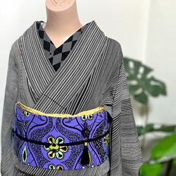 『送料無料キャンペーン中！』 アフリカ布名古屋帯・パープル　限定1本 2枚目の画像