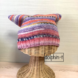 オパール毛糸の猫耳帽子　手編み　#24 1枚目の画像