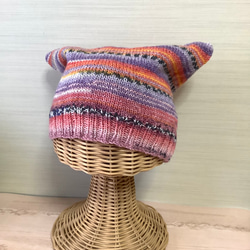 オパール毛糸の猫耳帽子　手編み　#24 2枚目の画像