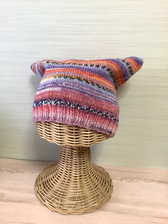 オパール毛糸の猫耳帽子　手編み　#24 2枚目の画像