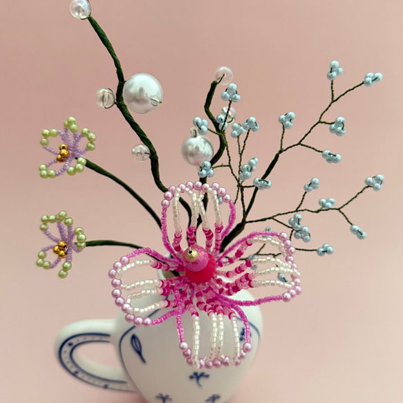 ビーズフラワー　ブーケ（ピンク／ブルー／パープル） 3枚目の画像