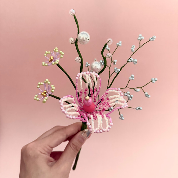 ビーズフラワー　ブーケ（ピンク／ブルー／パープル） 5枚目の画像