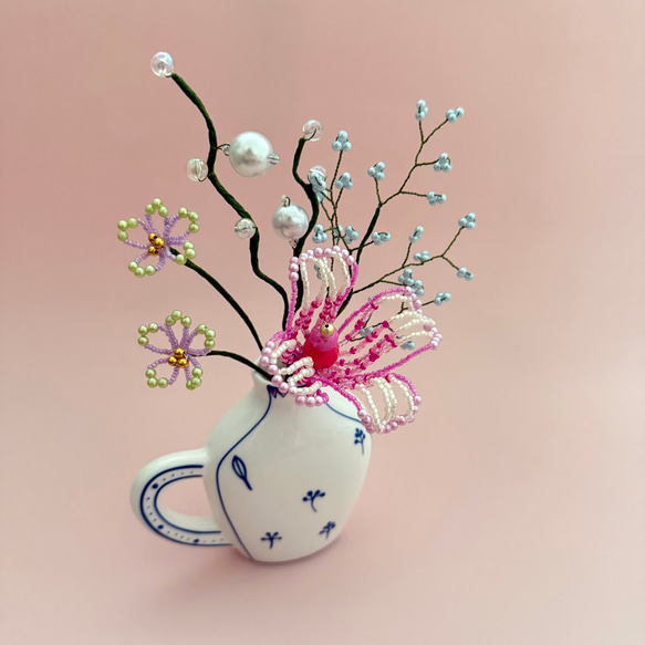 ビーズフラワー　ブーケ（ピンク／ブルー／パープル） 2枚目の画像