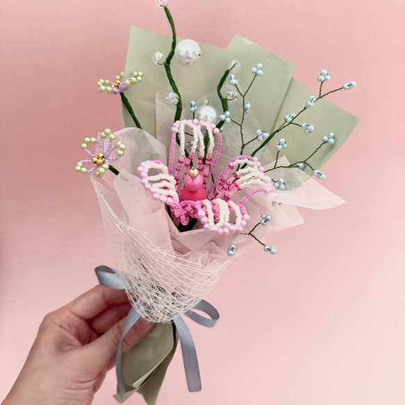 ビーズフラワー　ブーケ（ピンク／ブルー／パープル） 6枚目の画像