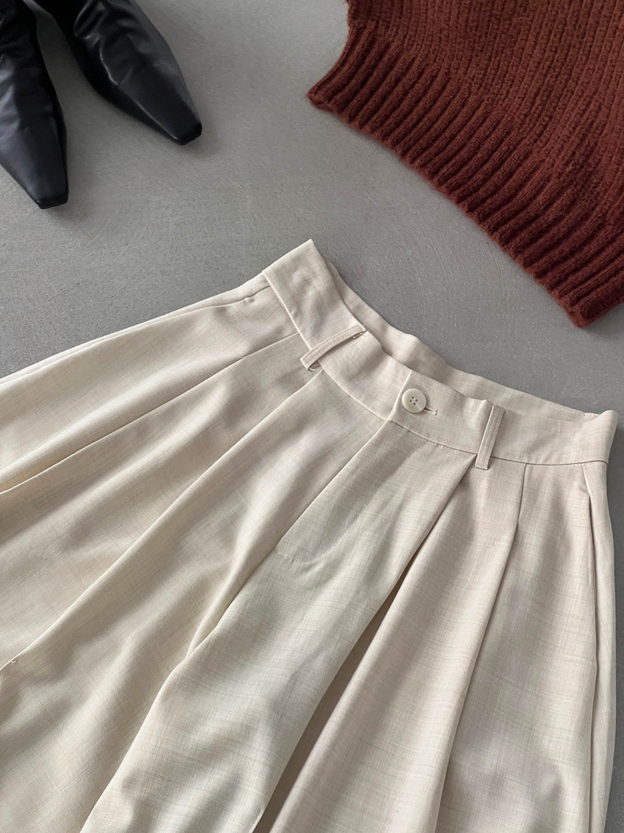 秋新作レディースハイウエスト プリーツ加工 ワイドレギンス【返品・交換可】品質最優先25-441