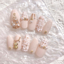 ネイルチップ ピンク キルティング マグネットネイル リボン フレンチ