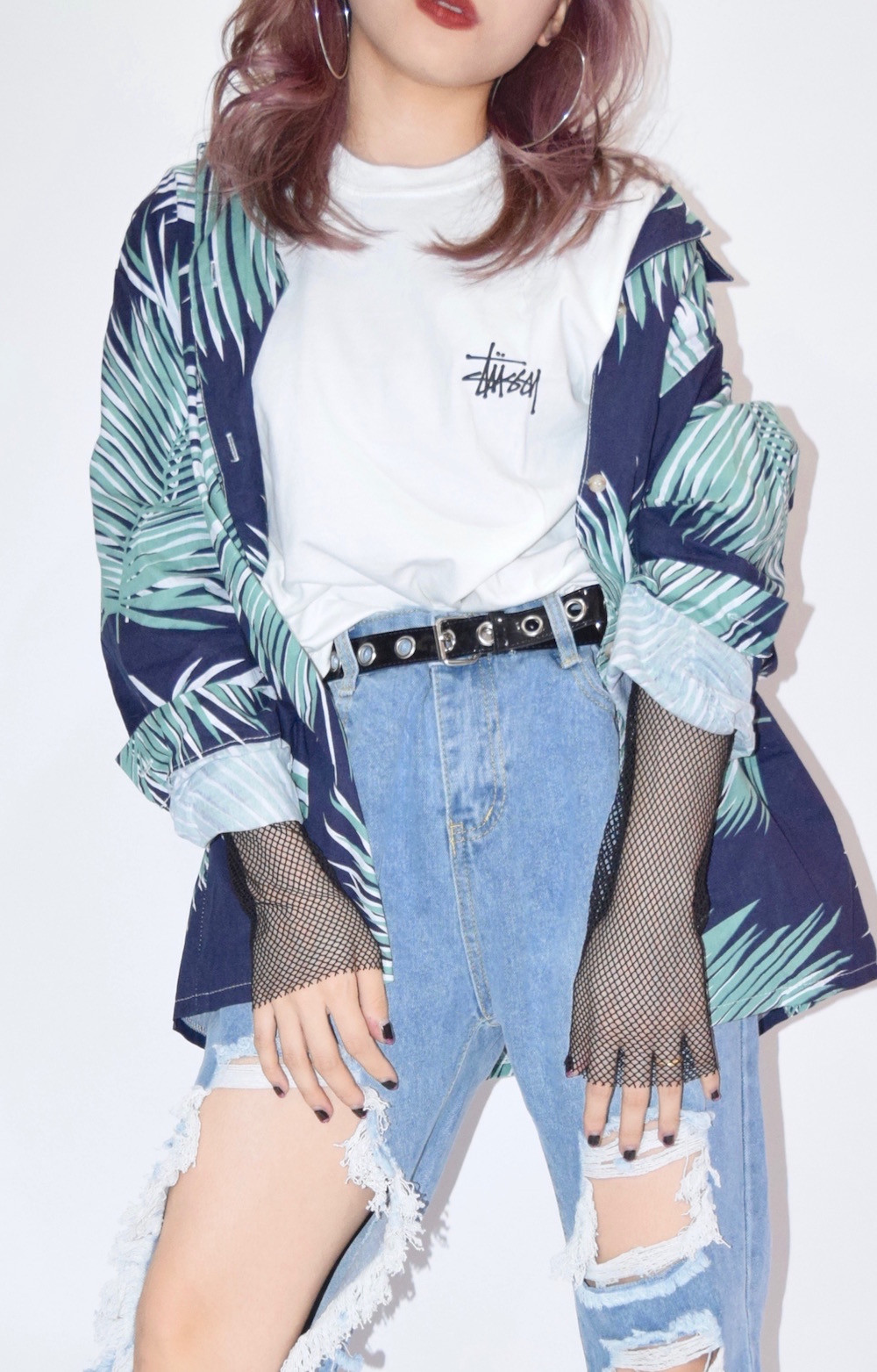 BOTANICAL BIG SHIRTS(NVY)　青　カジュアル