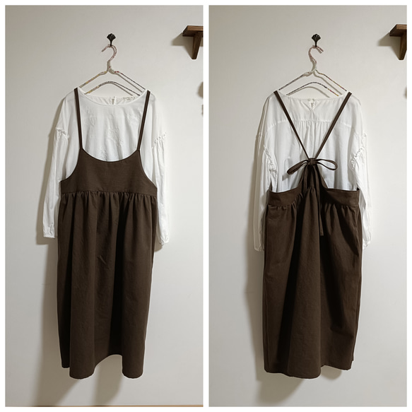 綿スペックワンピースカーキブラウン 3枚目の画像