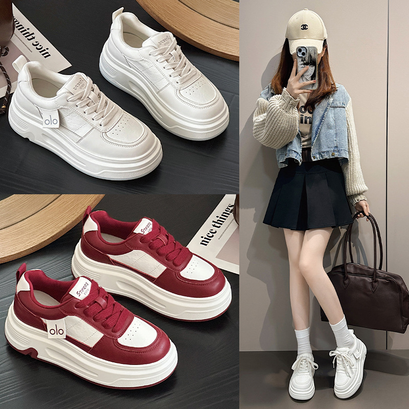 レディースシューズ厚底牛革カジュアルシューズ・軽くて快適W490