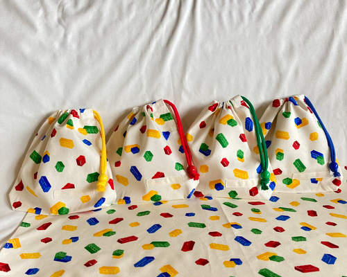 オーダーOK】入園入学ランチョンマット巾着☆レゴ風ブロックおもちゃ