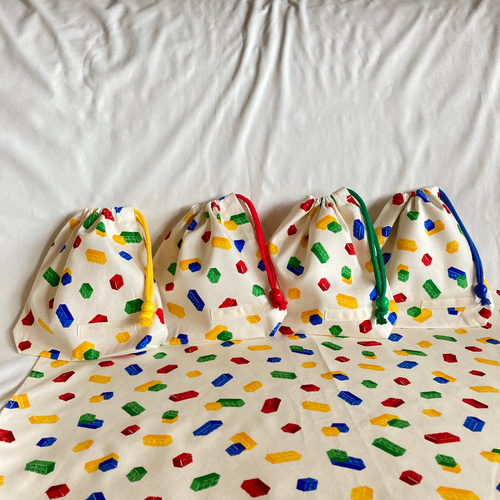 オーダーOK】入園入学ランチョンマット巾着☆レゴ風ブロックおもちゃ