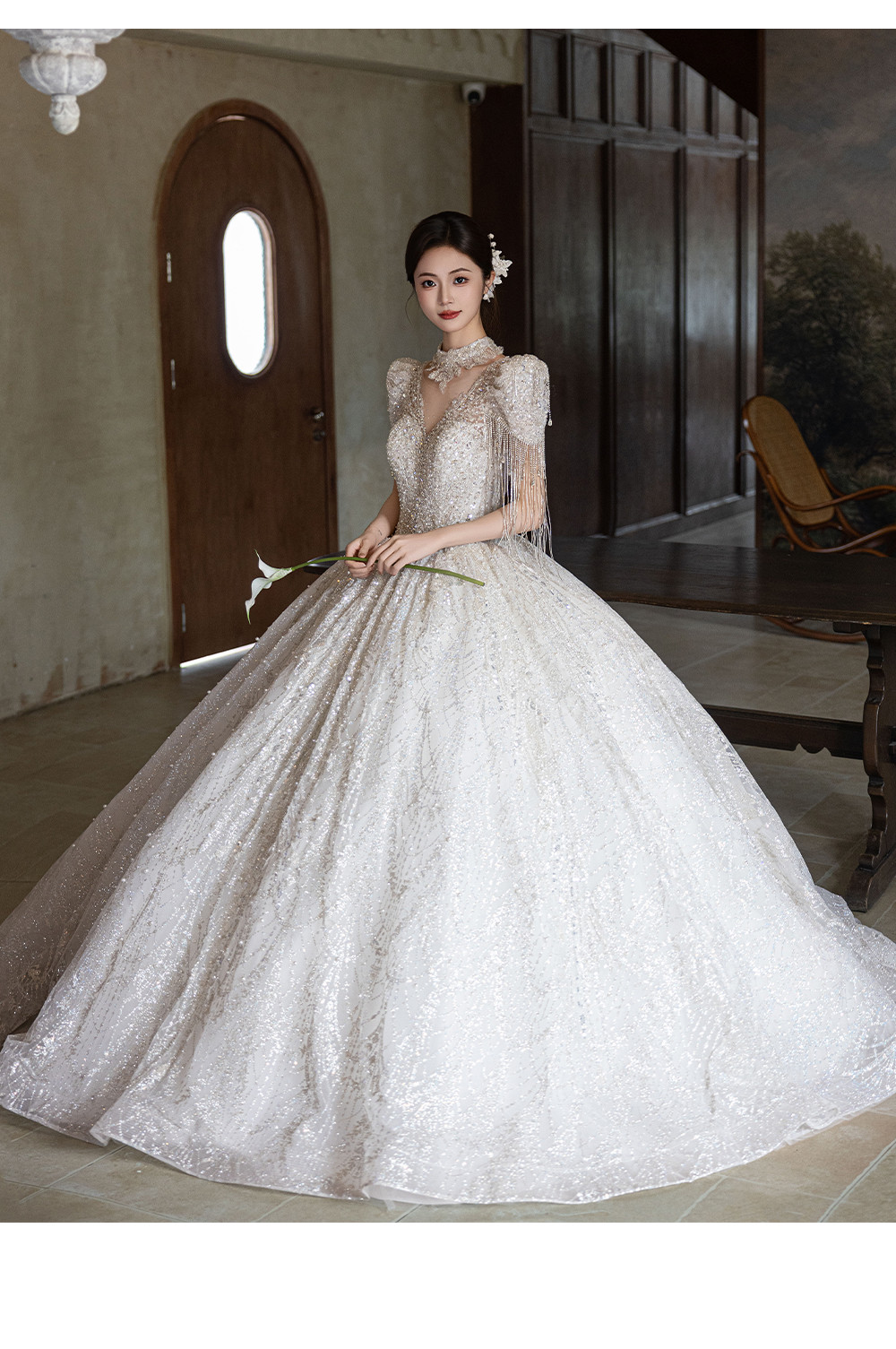 豪華 白 高級 きらきら ウェディングドレス パーティー 結婚式 花嫁 演奏会 前撮り 披露宴 A7005