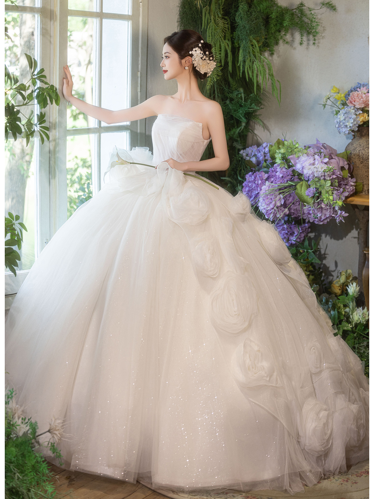 豪華 白 オフショルダー ふわふわ ウェディングドレス パーティー 結婚式 花嫁 演奏会 前撮り 披露宴 A7006