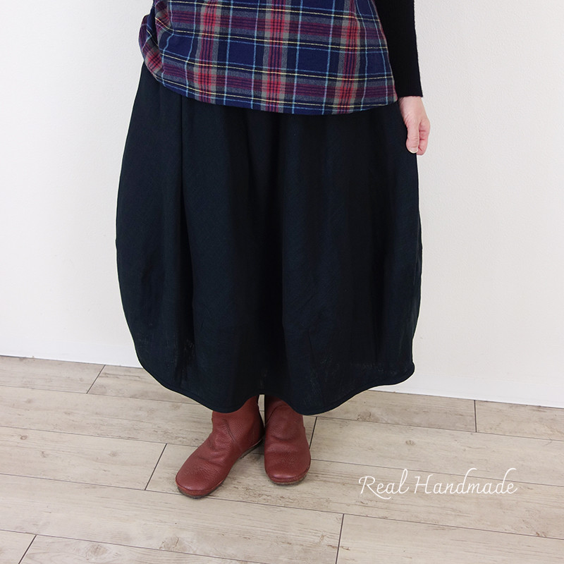 ふんわりブラックダブルガーゼ・バルーンスカート　ウエストゴム