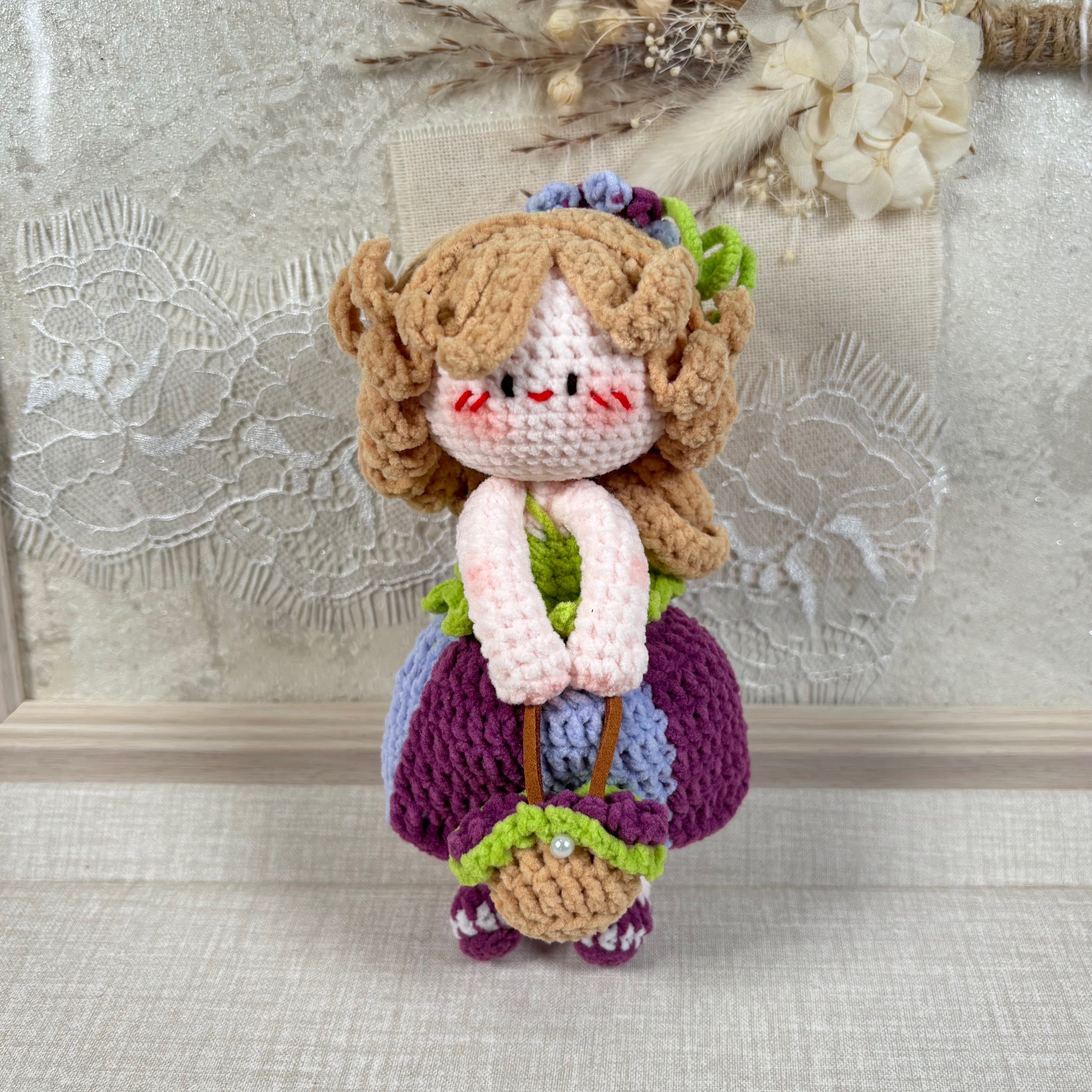 毛糸 手作り 編みぐるみ ニート人形 バッグチャーム【湯圓君シリーズ｜ 紫色の朝顔少女｜手提げ花かご】1体 4,912円
