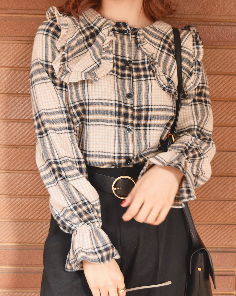 CHECK SAILOR COLLAR FRILL BLOUSE(beige)　シャツ　レトロ