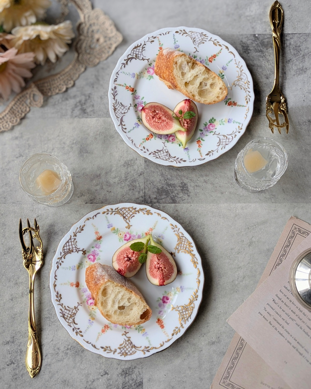 【2枚セット・送料別】プチローズのガーランド〈オングレース（上絵付け）〉