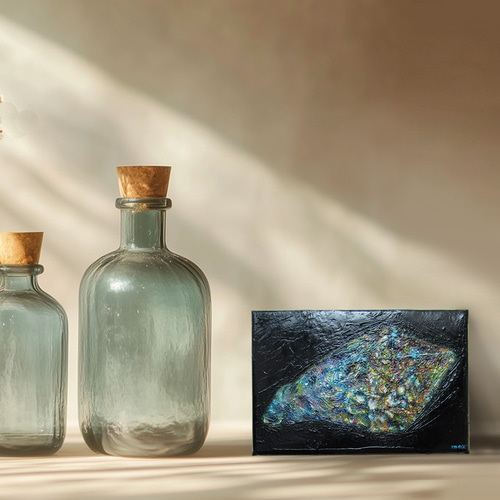 送料無料][匿名配送] 一点もの 水晶 鉱石 宝石 油絵 油彩 絵 絵画 南雲