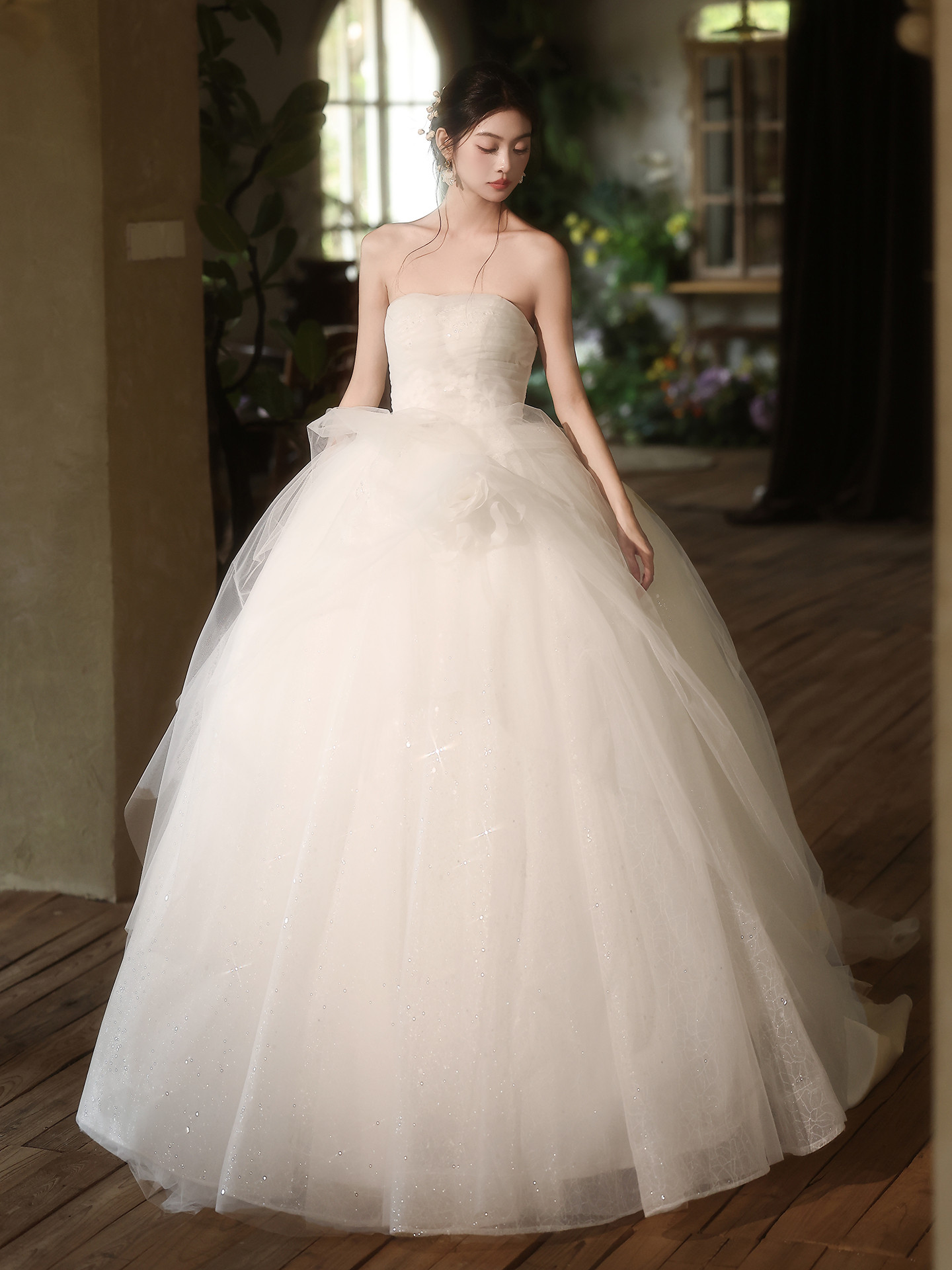 豪華 白 オフショルダー ふわふわ ウェディングドレス パーティー 結婚式 花嫁 演奏会 前撮り 披露宴 A7029