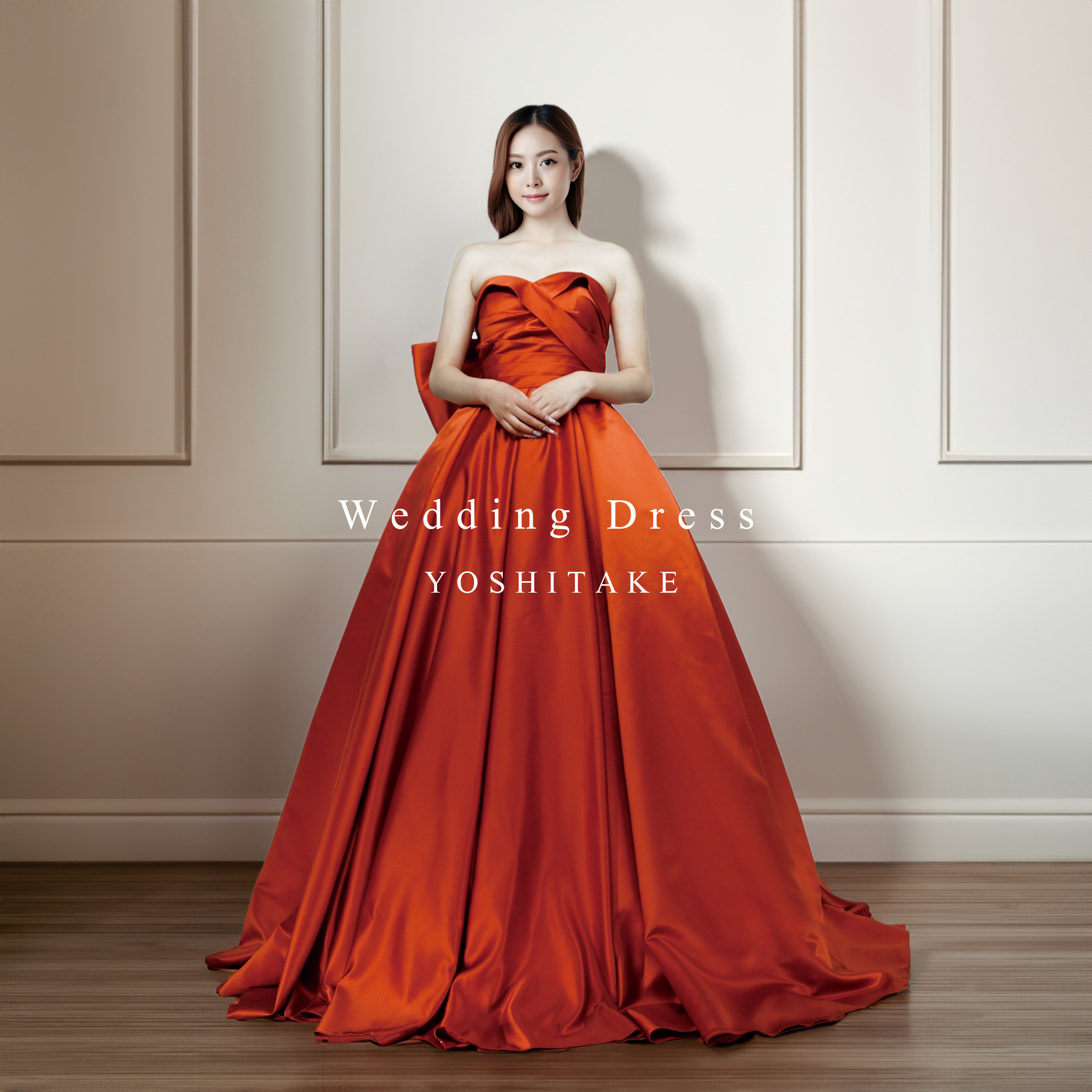 ウエディングドレス.オレンジ.カラードレス.Aライン.パニエ付き.Y2707