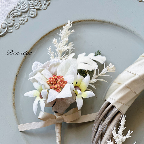 完成品】ホワイトクリスマスリースブーケ アーティフィシャルフラワー