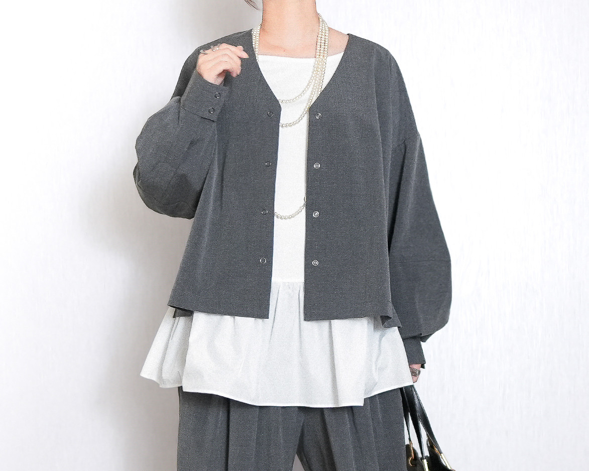 【数量限定】即納 フォーマルにもカジュアルにも◎大人のゆったりライトジャケット ◼グレー/セットアップ 入学式 卒業式