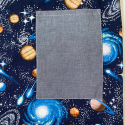 宇宙柄ネイビー☆130〜140こどもエプロン、三角巾、巾着3点セット　 4枚目の画像