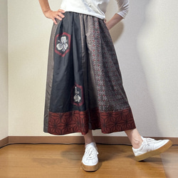 大島紬のカシュクールワンピース ジレ ジャンバースカート 薄茶花 着物