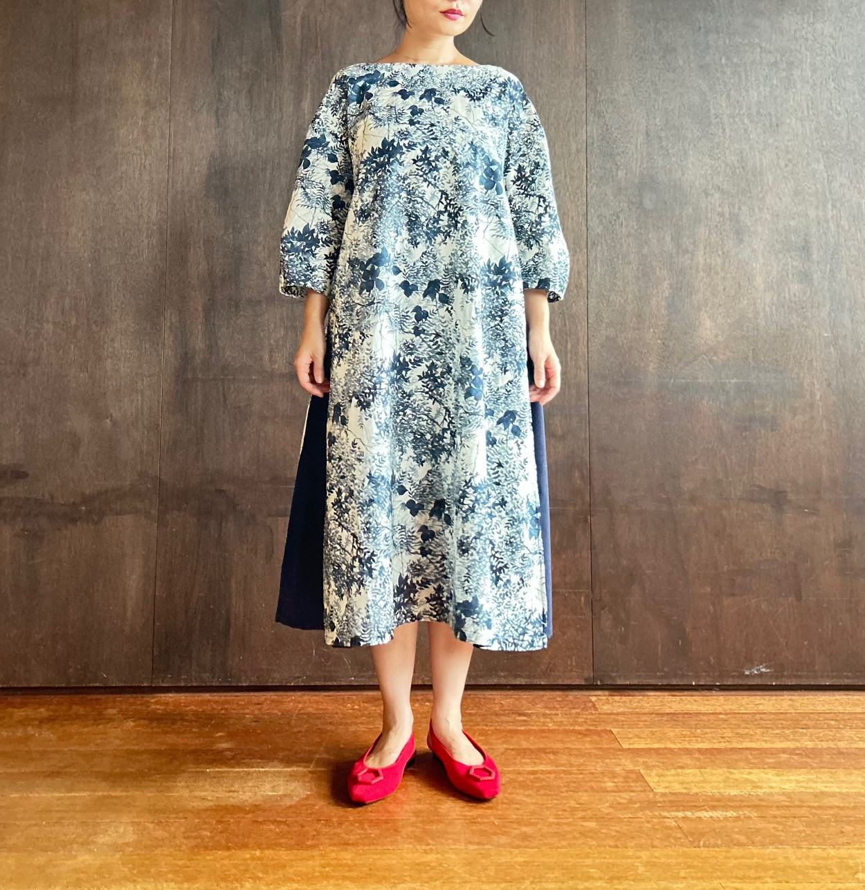 コンビネーション・ワンピース　こもれび-1　／ネイビーブルー