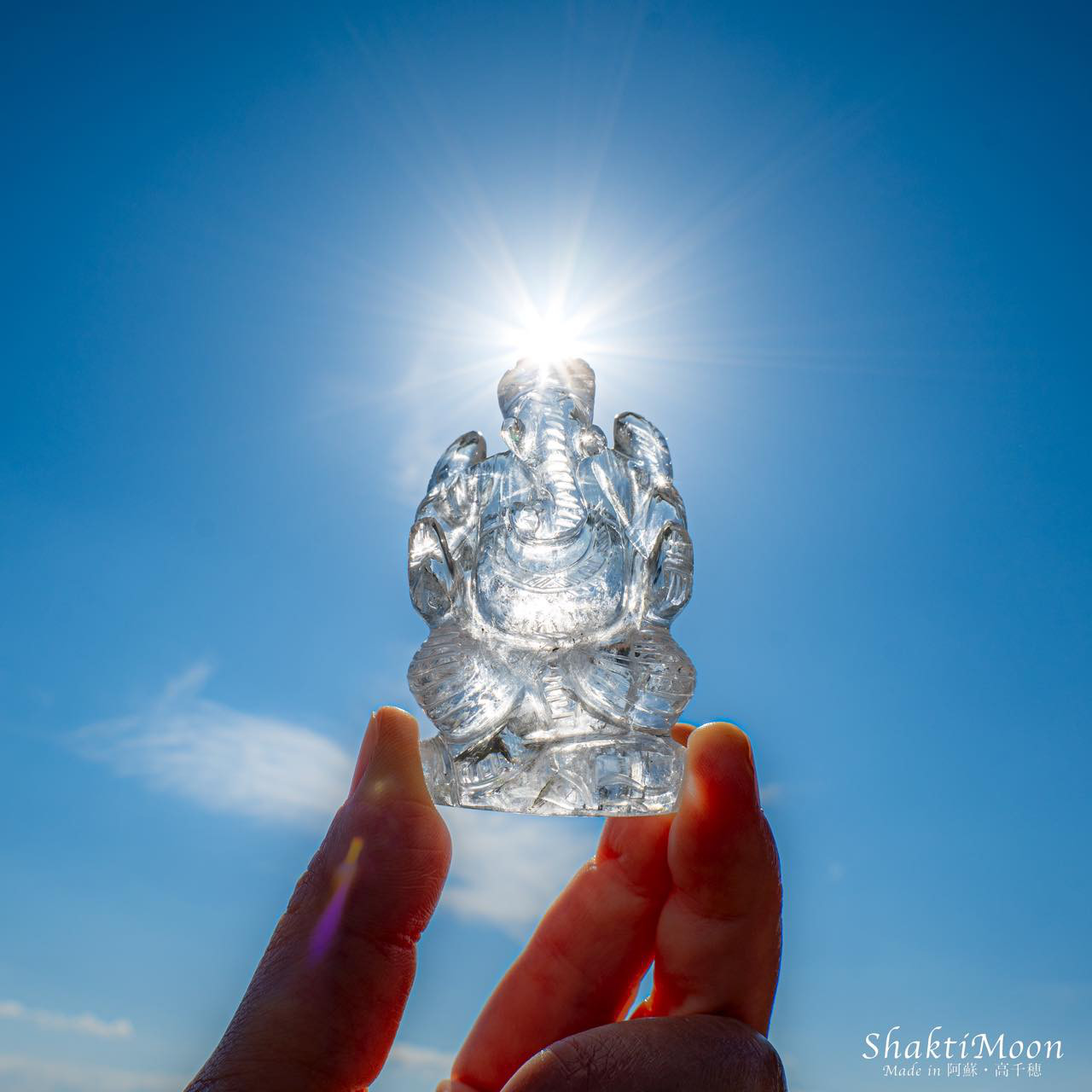 超レア・希少！スペシャルレインボー入り！ガネーシャ神像・虹入りヒマラヤ水晶123 天然石彫刻置物・インドの神様・商売