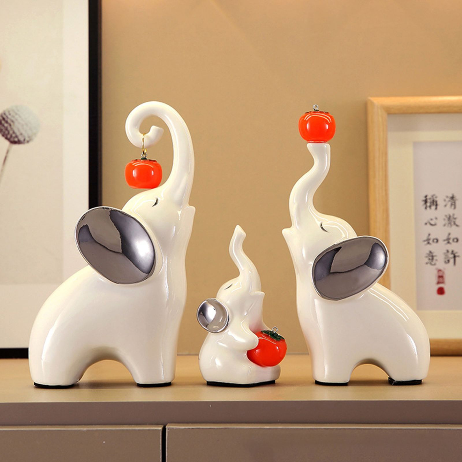 オブジェ 置物 リンゴを持っている3匹の像 ぞう ゾウ 3個セット インテリア リビング ダイニング 玄関 寝室 装飾