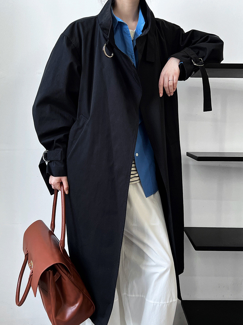 レディース秋冬イギリス風ミニマル・クワイエットラグジュアリートレンチコート膝上越えミドルレングスハイエンド感69B