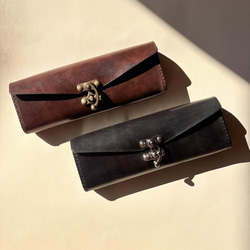 牛ヌメ革・2本用・バネホックペンケース（手縫い） ペンケース