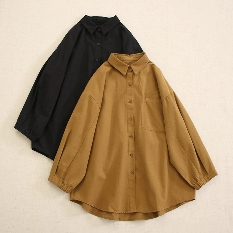 【秋冬定番シャツ♡無地で穏やかな色合い】着瘦せ効果│バルーンスリーブ│厚み│シャツジャケット│肌触り良い│T-105LB