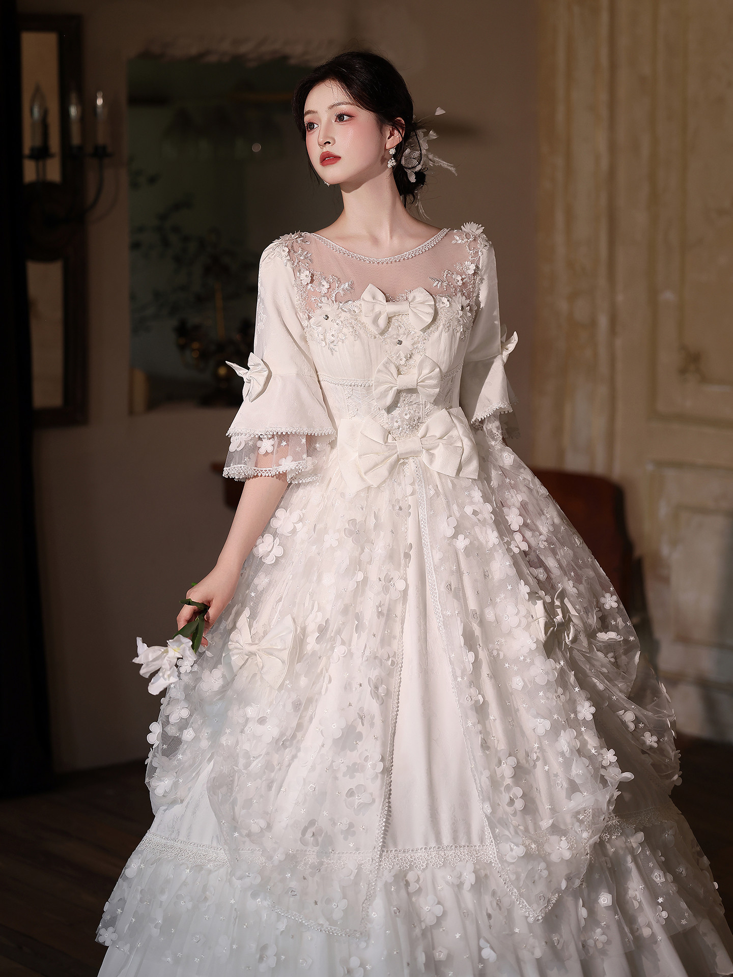 綺麗 白 ウェディングドレス おしゃれ プリンセス 可愛い パーティー 結婚式 花嫁 演奏会 前撮り 披露宴 A7051