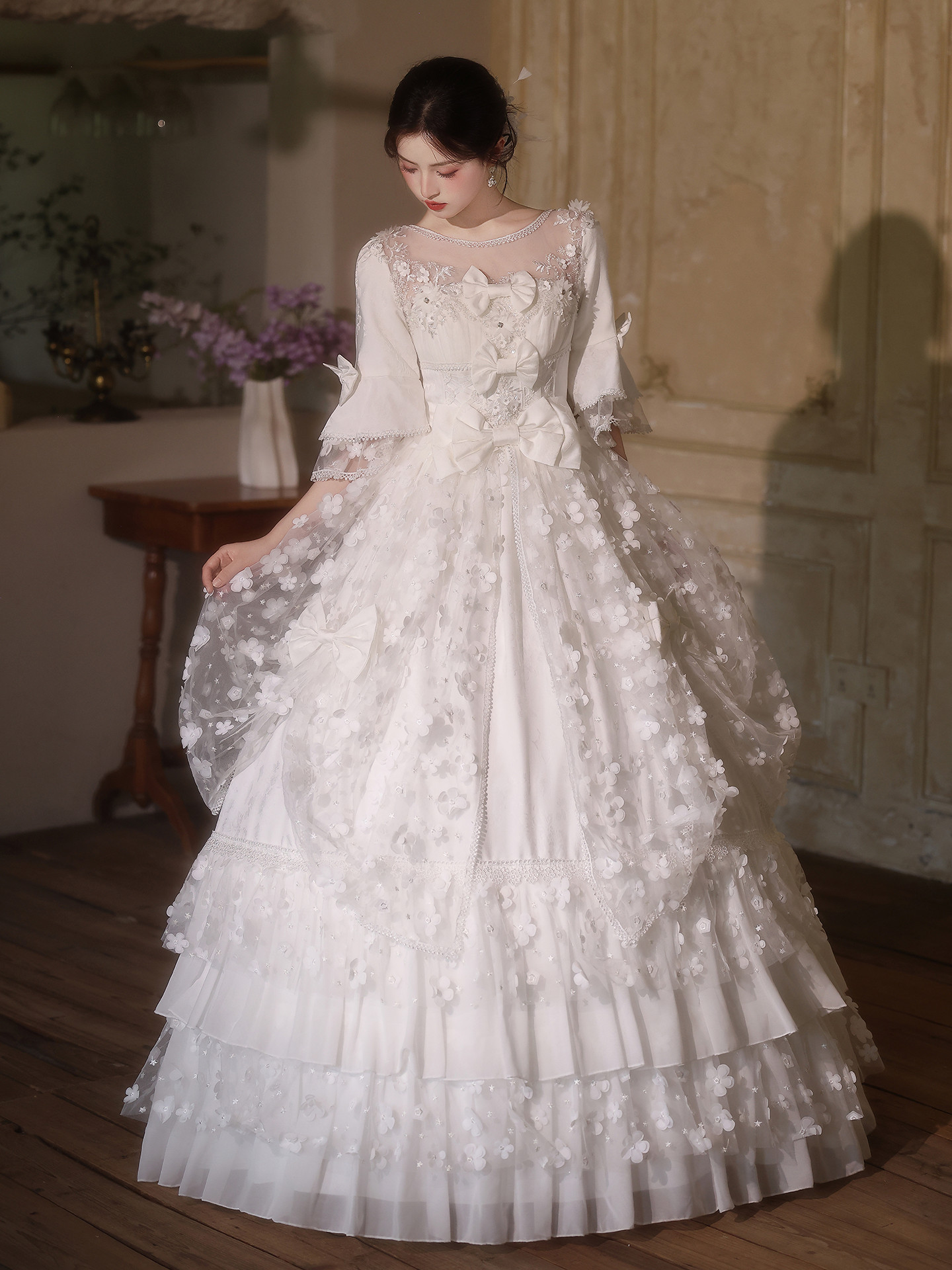 綺麗 白 ウェディングドレス おしゃれ プリンセス 可愛い パーティー 結婚式 花嫁 演奏会 前撮り 披露宴 A7051