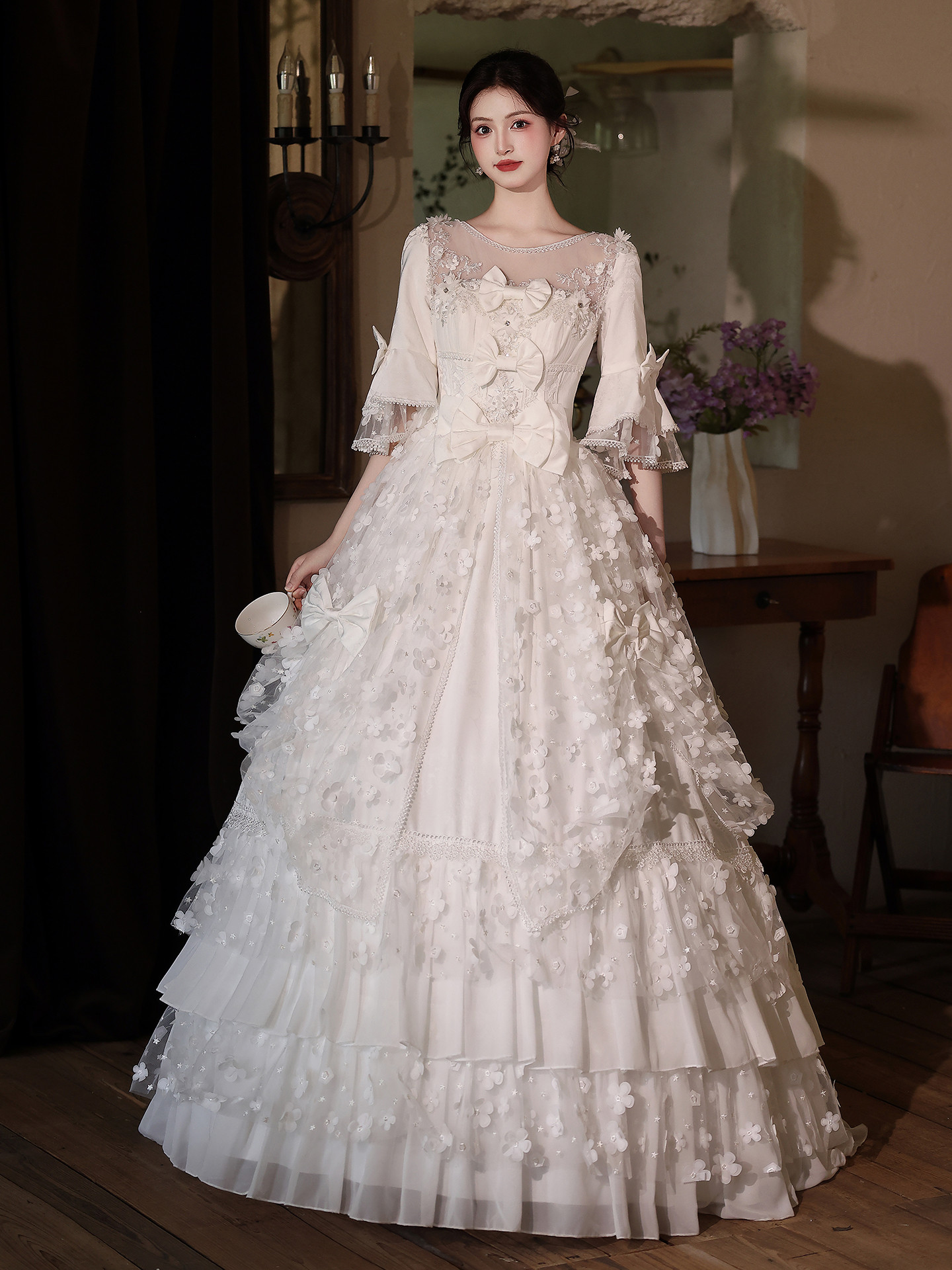 綺麗 白 ウェディングドレス おしゃれ プリンセス 可愛い パーティー 結婚式 花嫁 演奏会 前撮り 披露宴 A7051