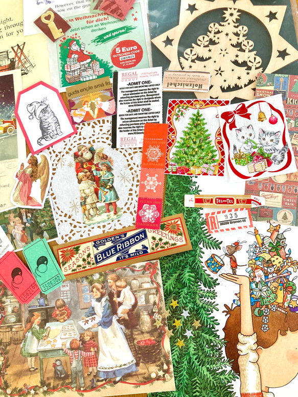 ⭐︎.。Merry Christmas (*´˘`*)♡ コラージュ素材（外国切手、クロモス、チケット、ポストカード等A 1枚目の画像