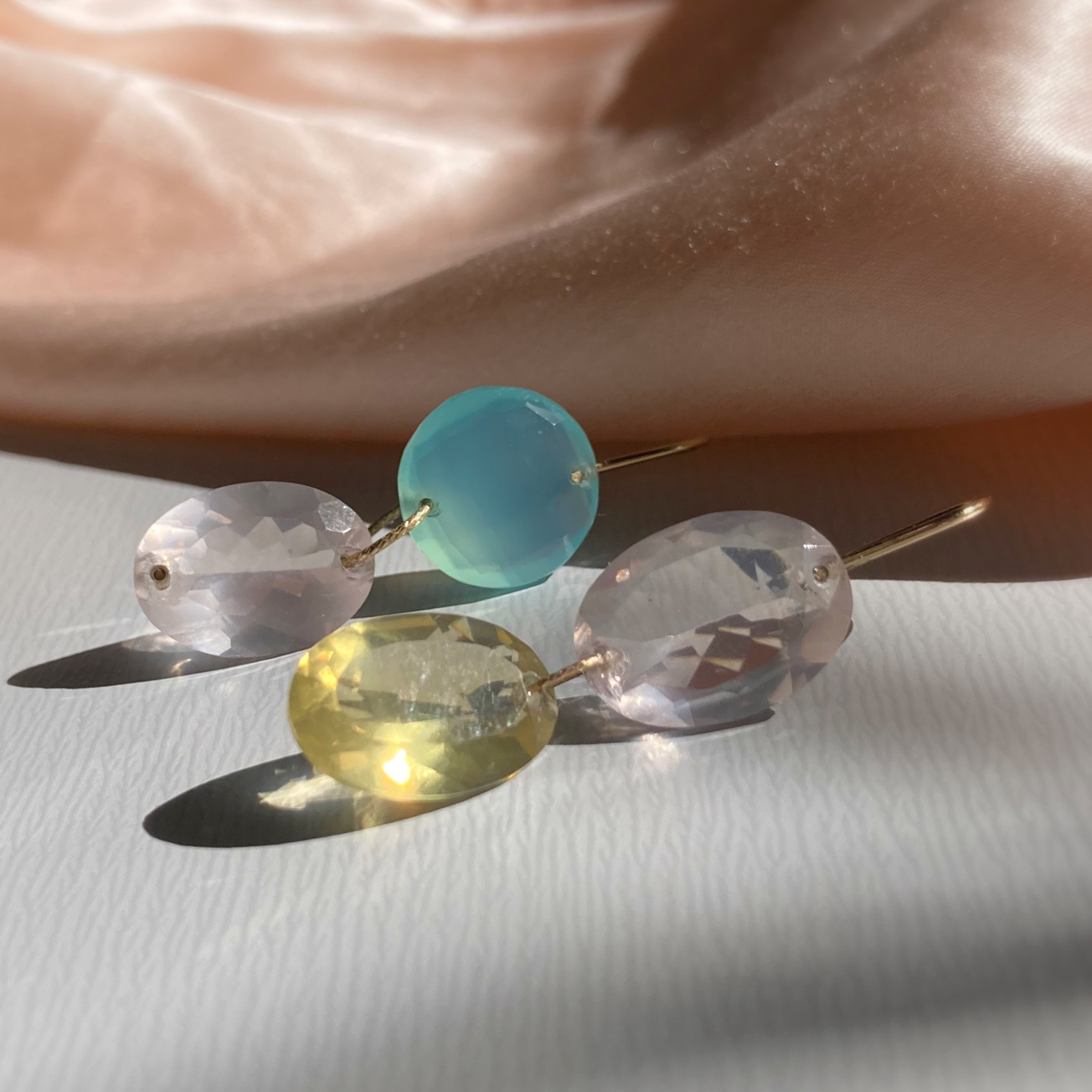 Sapna✴︎ローズクォーツ✴︎レモンクォーツ✴︎カルセドニー✴︎k14gf