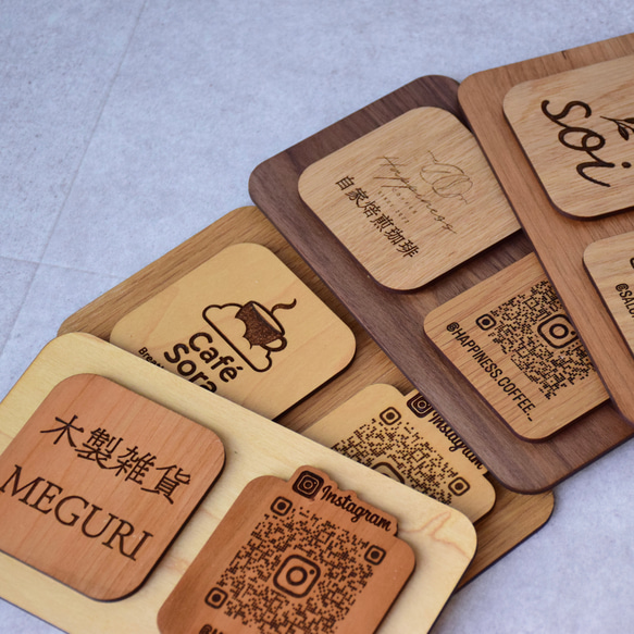 木材が選べる ロゴ、QRコード 木製看板 卓上看板 スタンド 3枚目の画像