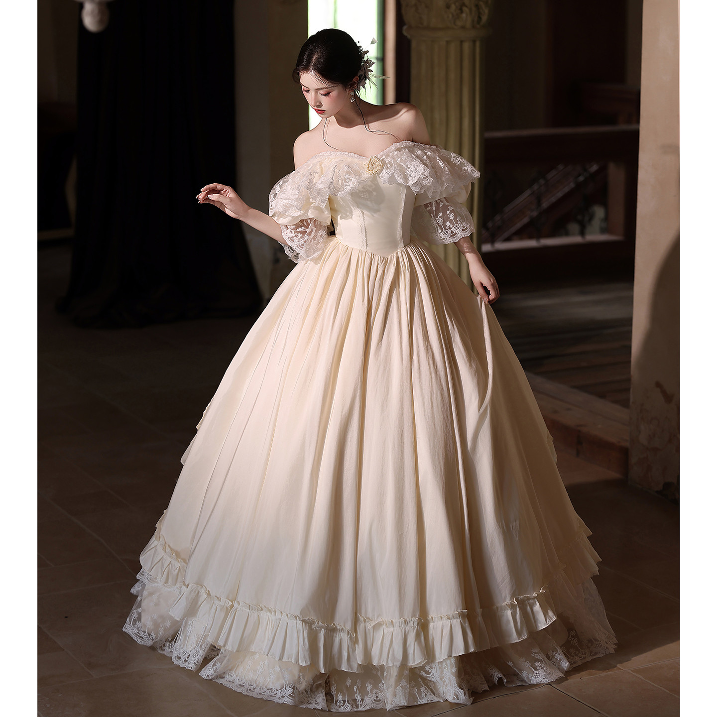 綺麗 白 オフショルダー ウェディングドレス プリンセス パーティー 結婚式 花嫁 演奏会 前撮り 披露宴 A7054