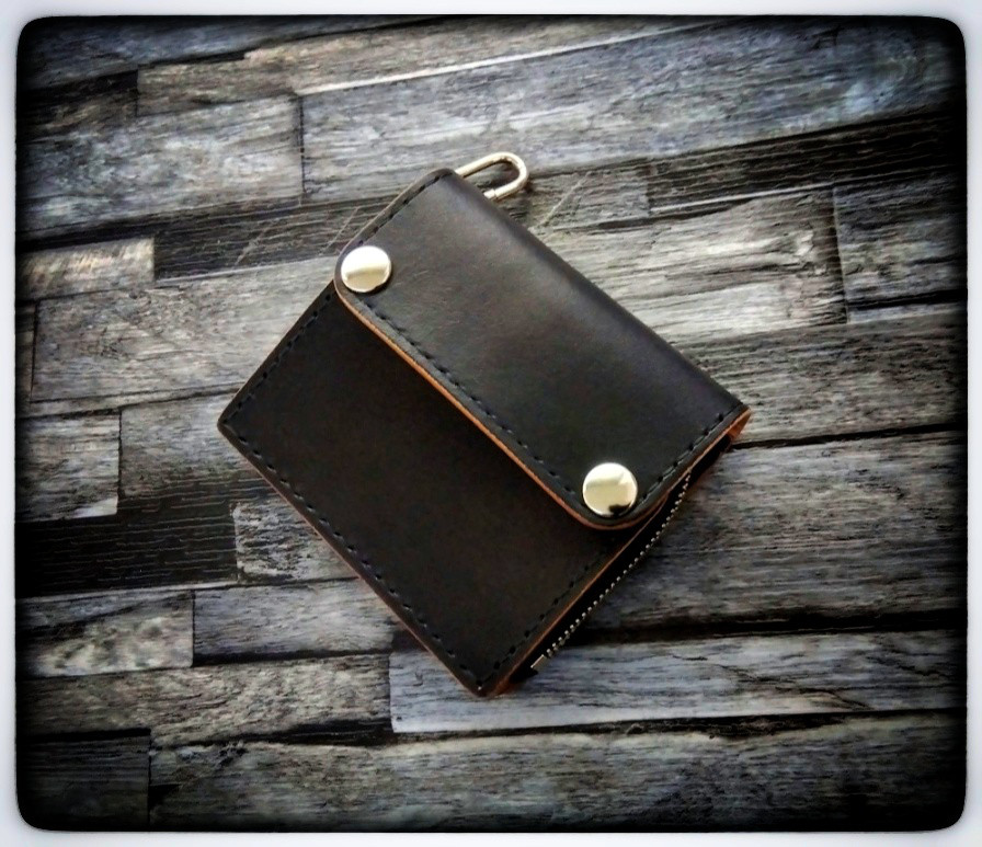 鍵も収納☆L字◆パスケース＆トラッカーウォレット　ミニ◆茶芯☆カスタマイズ可能☆