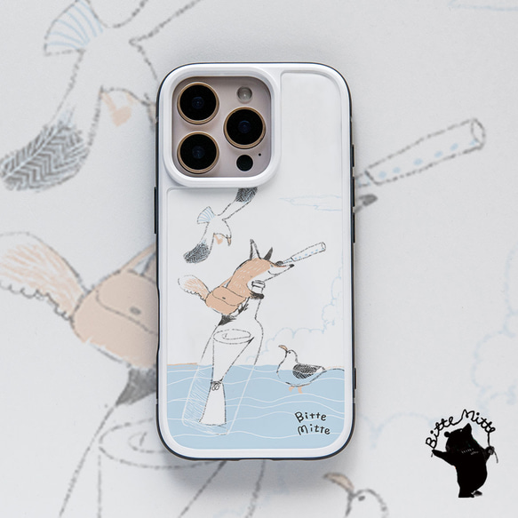 鳥の強化ガラスケース かわいい iPhone17 きつね スマホケース・カバー