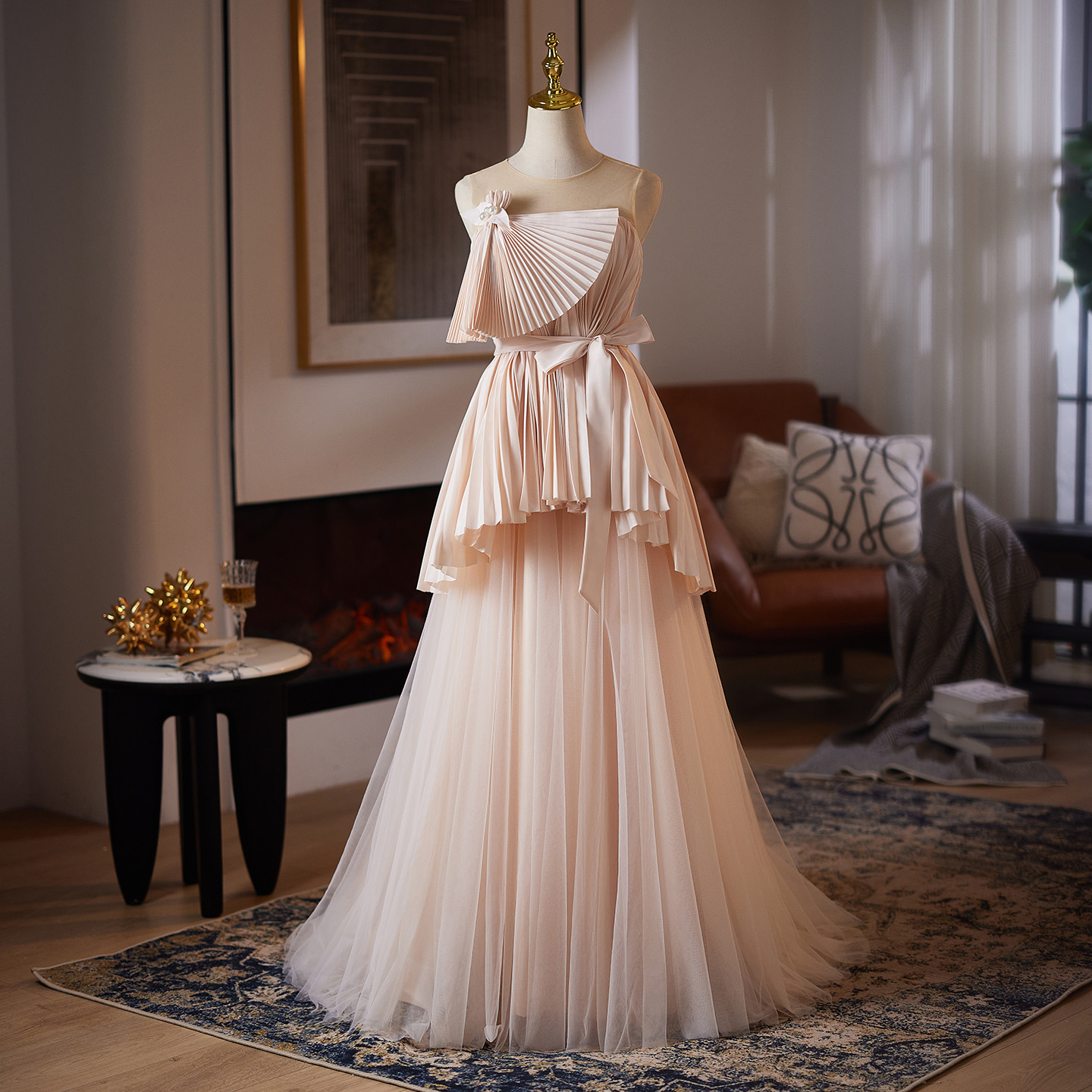 綺麗 ピンク オフショルダー ウェディングドレス 高級感パーティー 結婚式 花嫁 演奏会 前撮り 披露宴 A7070