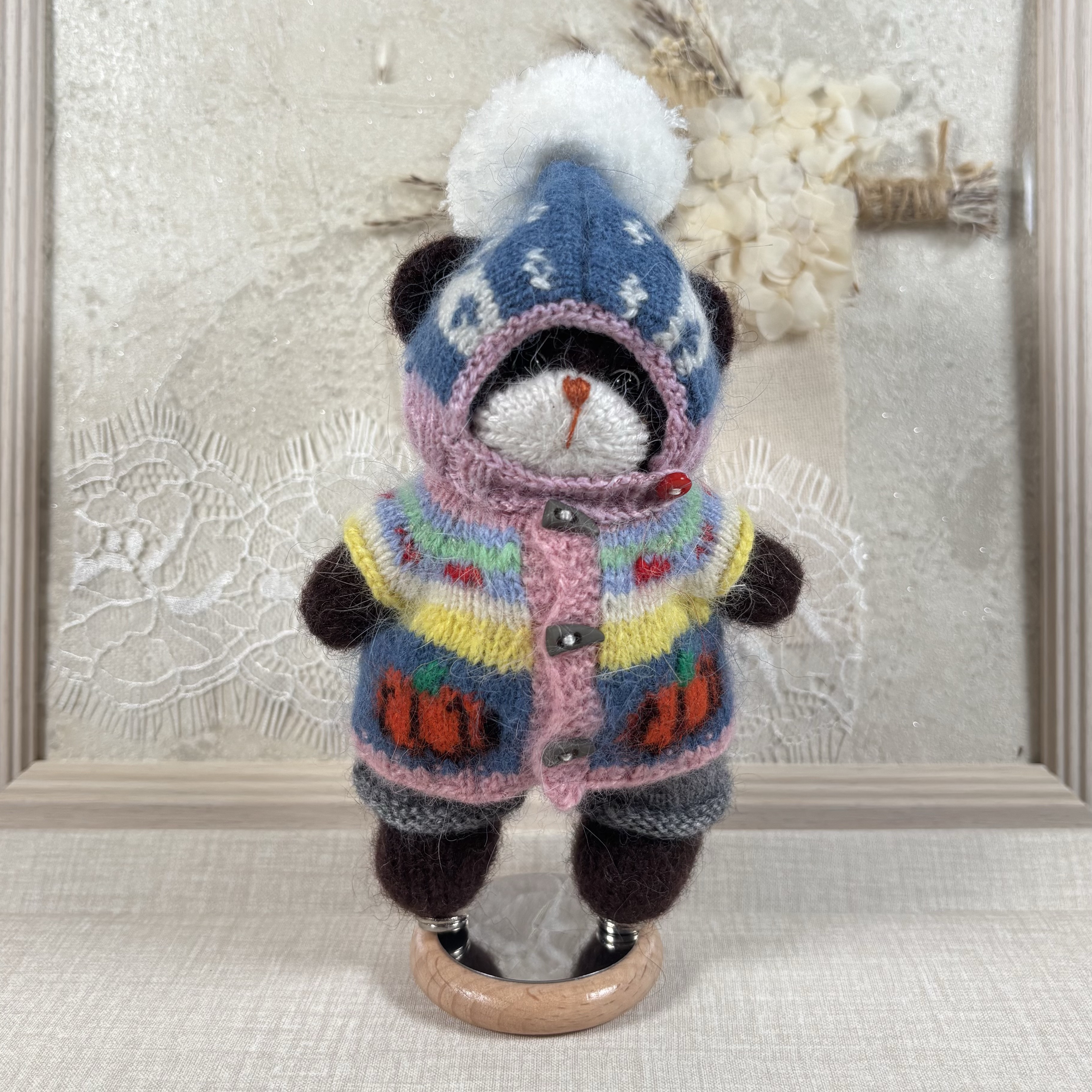 毛糸 手作り 編みぐるみ 人形【モヘア毛糸｜棒針編み｜ハロウィン限定｜かぼちゃ柄セーターセット｜小熊｜ブラウン｜A】1体