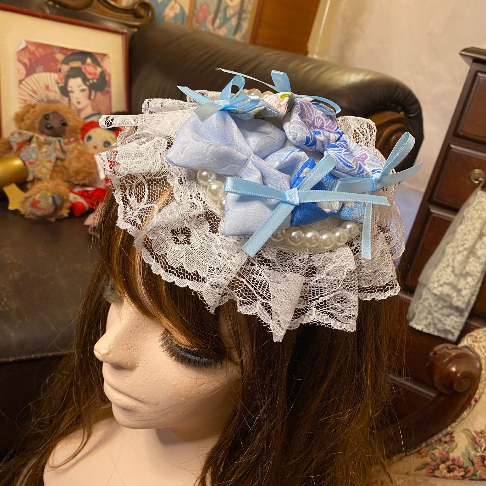 着物リメイク ティアラ ヘッドドレス トークハット カチューム カチューシャ 和洋折衷 和ロリータ  RT-61