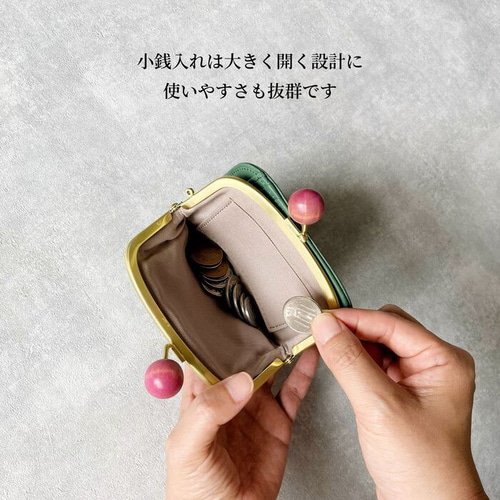 がま口 二つ折り財布 本革 革 財布 レディース 二つ折り ドット 水玉