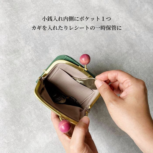 がま口 二つ折り財布 本革 革 財布 レディース 二つ折り ドット 水玉