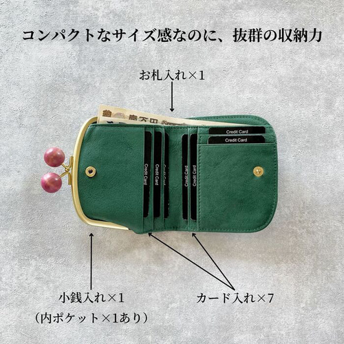 がま口 二つ折り財布 本革 革 財布 レディース 二つ折り ドット 水玉